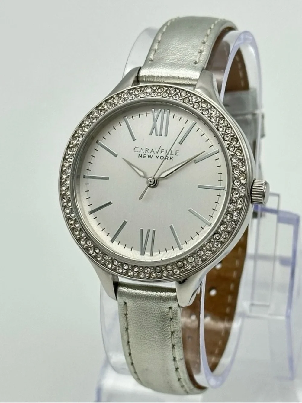 Caravelle New York by Bulova 43L167 Women's Crystal Bezel Wrist Watch 37mm Works